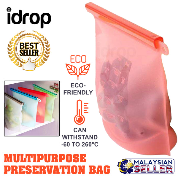 idrop Reusable Preservation Silicone Food Storage Bag Container for Freezer, Microwave, Vegetable, Meat, Snack