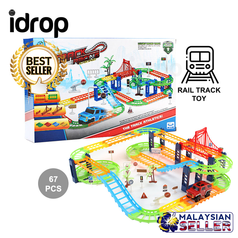 idrop 67 Pcs Rail Track Toy Building Block Racing Jeep Set For Kids Children