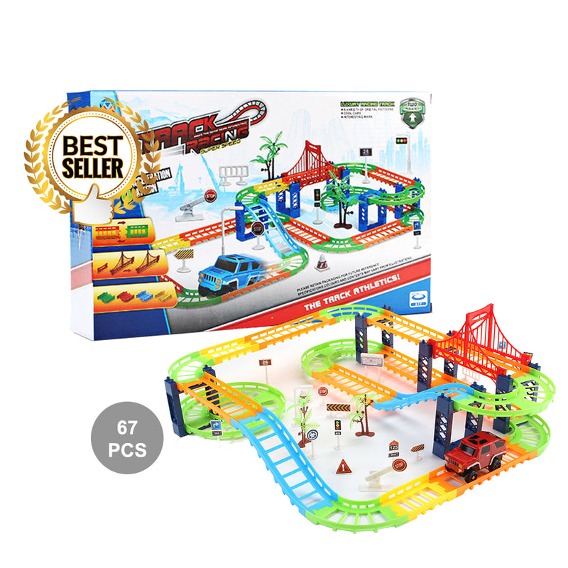 idrop 67 Pcs Rail Track Toy Building Block Racing Jeep Set For Kids Children