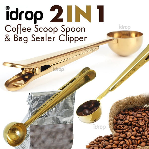 idrop 2 IN 1 Coffee Scoop Spoon & Bag Seal Clipper