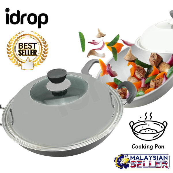 idrop High Quality  Non-stick Steel Cooking Wok with Lid Cover [38cm]