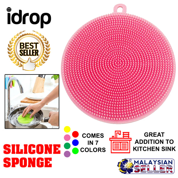 idrop Multipurpose Silicone Sponge Scrubber with Soft Bristles