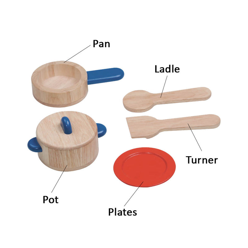 idrop Kid Children 6 Piece Wood Cookware Set with Pan Ladle Pot Turner Plates [BR-50054]