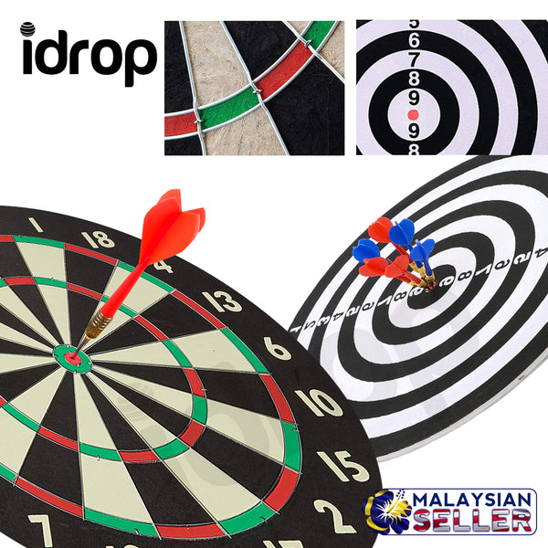 idrop Good Quality 16 inch Double-Sided Dart Board Game Set with Six Included Brass Darts