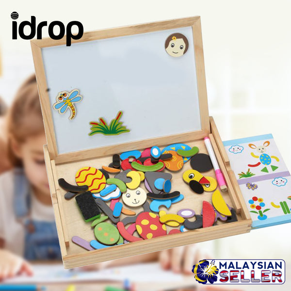 idrop DIY Double-sided Black & White Board with Magnetic Puzzle Set for Kids