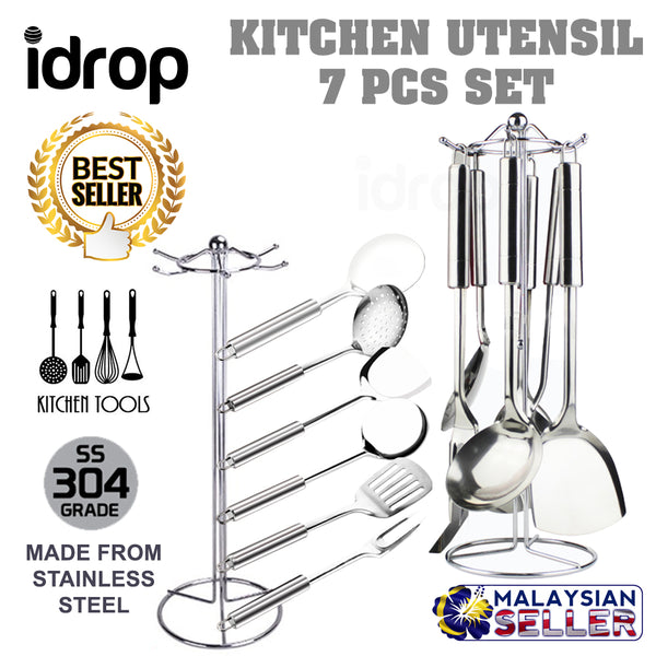 idrop 7 Pcs Stainless Steel Cool Grip Kitchen Utensil Set