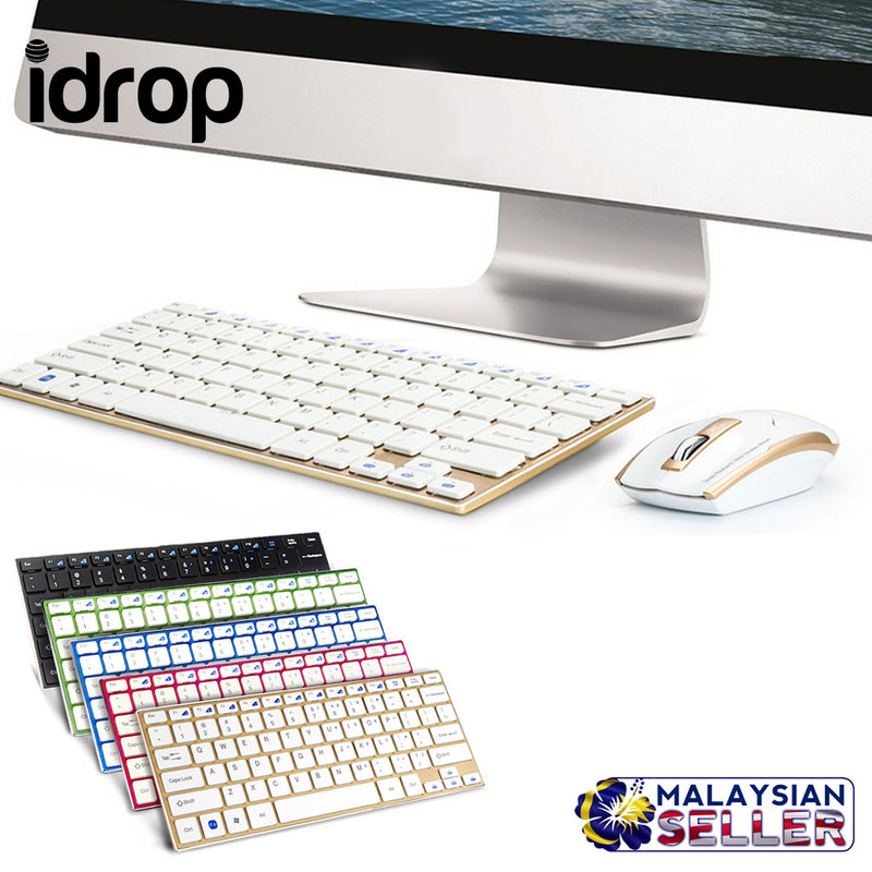 idrop HK-3910 Alloy Ultra Slim Thin Design 2.4GHz Mini Wireless Keyboard Mouse Set