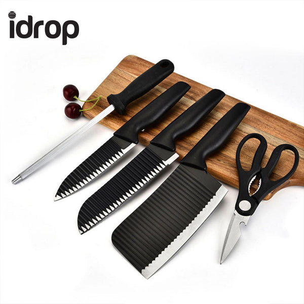 idrop 5pcs Elegant Black Colour Anti-Stick Kitchen Knife Set