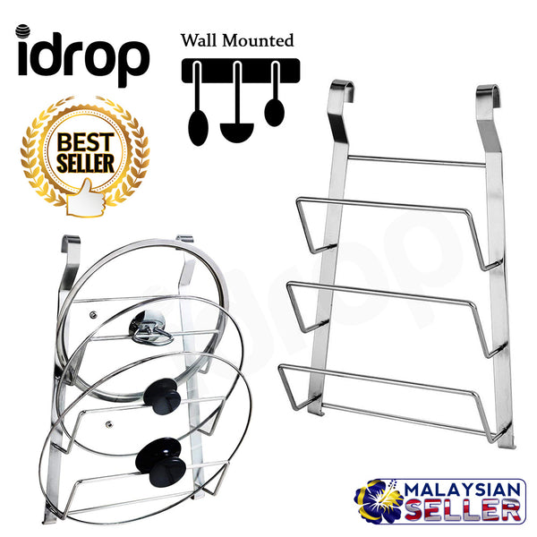 idrop 3 Layer Multifunctional Stainless Steel Pot Lid Rack for Wall Mounted