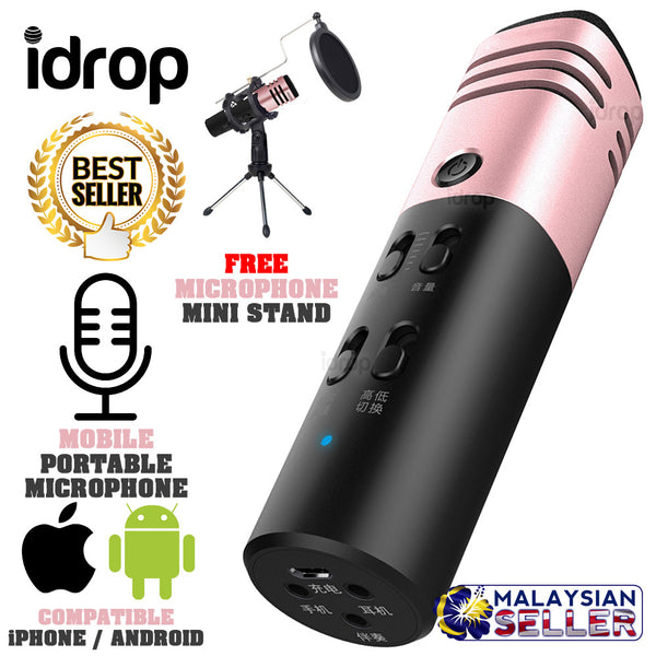 idrop DLK38001 Mobile Portable karaoke Singing Microphone + Mic Holder Stand