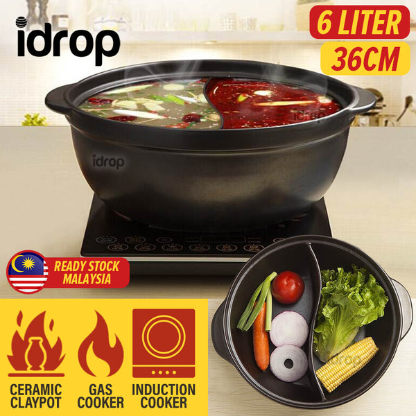 idrop [ 6 Liter ] 36CM 2 in 1 Ceramic Mandarin Duck Claypot / Mangkuk Seramik Dua Dalam Satu / 6L鸳鸯锅(不带盖)36CM(砂煲)(金刚煲V6)