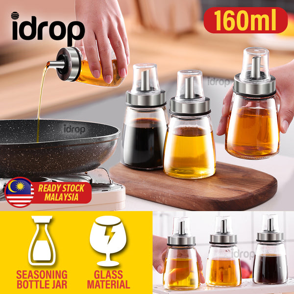 idrop [ 160ml ] Glass Oil & Sauce Bottle Seasoning Condiment Dispenser Jar