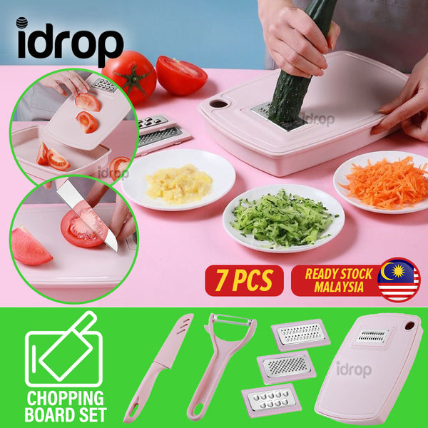 idrop [ 7pcs ] Multifunction Fruit & Vegetable Cutting Board / Papan Pemotong Sayur dan Buah / 七件套萝卜刨(菜板果蔬盘七件套)(切菜器)