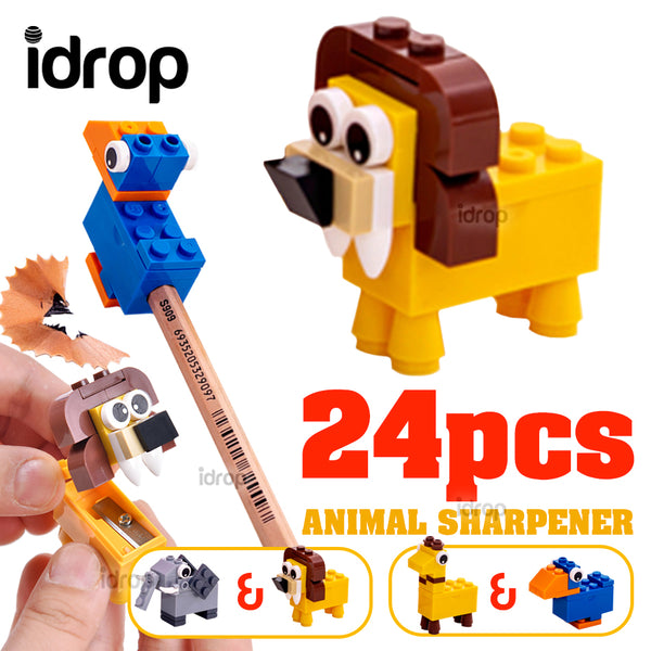 idrop Kid's Animal Building Block Sharpener [ 24pcs per set | Lion & Elephant / Giraffe & Toucan ]