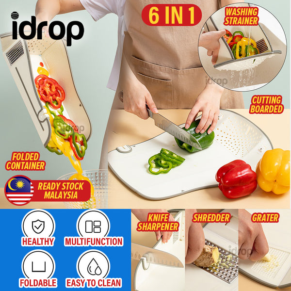 idrop [ 6 IN 1 ] Multifunctional Foldable Cutting Board / Papan Potong Pelbagai Guna / 多功能折叠菜板