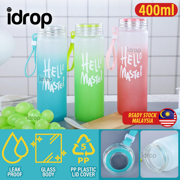 idrop [ 400ml ] HELLO MASTER Glass Drinking Water Bottle / Botol Minuman Kaca / 400ML喷漆玻璃水杯(玻璃水壶)