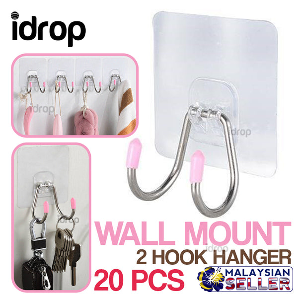 idrop Wall Mounted Household 2 Hook Hanger [ 20pcs ]