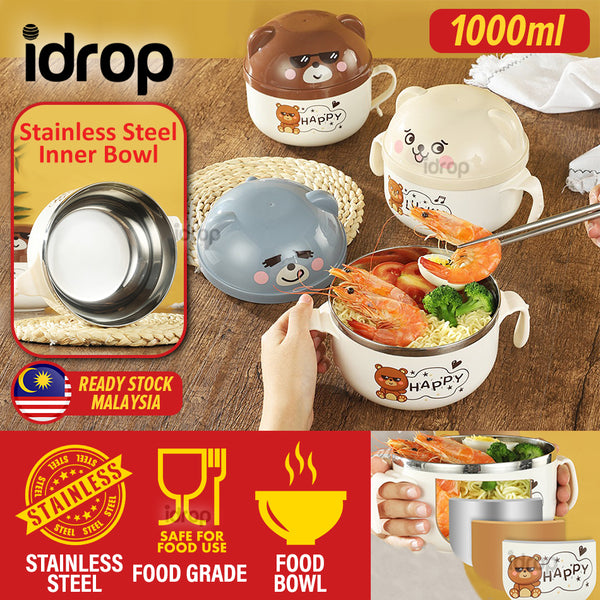 idrop [ 1000ml ] Stainless Steel Instant Noodle Food Bear Design Eating Bowl