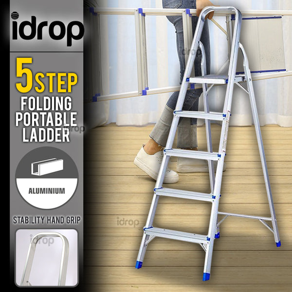 idrop 5 Step Folding Portable Household Lightweight Climbing Aluminium Ladder