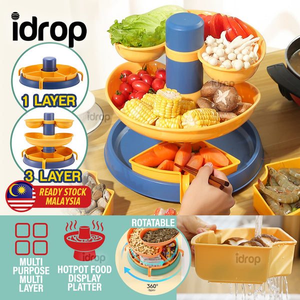 idrop [ 1 LAYER / 3 LAYER ] Hotpot Rotatable 360° Food Display Platter / Bekas Hidang Penyediaan Makanan Hot Pot / 塑料一&三层旋转火锅盘