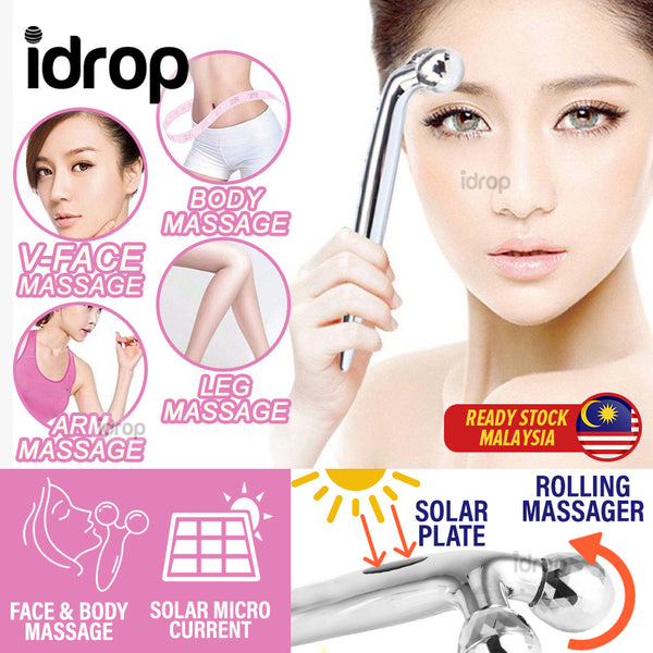 idrop 3D Roller Face & Body Massager with Solar Micro Current / Alat Urut Muka dan Badan dengan Tenaga Solar / 带太阳能微电流的 3D 滚轮面部和身体按摩器