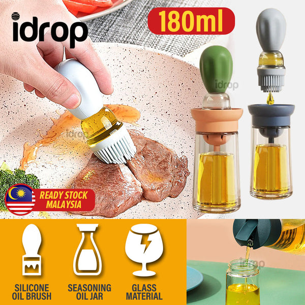 idrop [ 180ml ] Kitchen Glass Bottle Oil Jar with Silicone Brush / Bekas Botol Kaca Simpanan Minyak Perencah / 180ML油瓶刷(定量硅胶刷头油瓶)