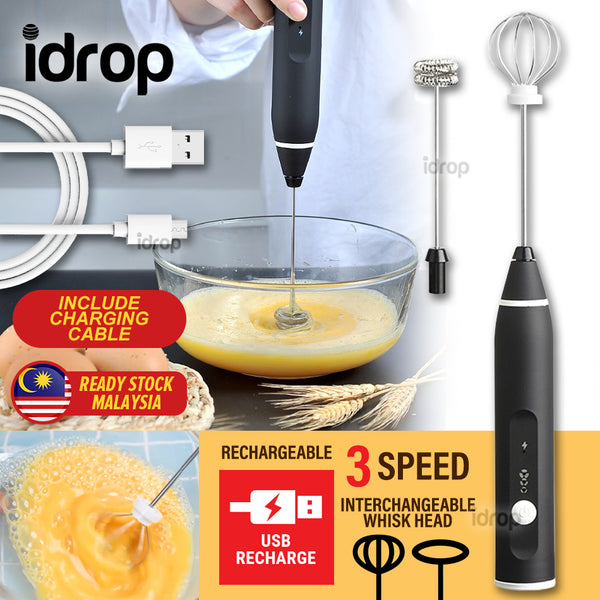 idrop 2 IN 1 Kitchen USB Rechargeable Milk Electric Spinning Whisk Frother