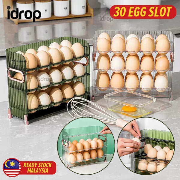 idrop [ 3 LAYER ] Partition Folding Egg Storage Box Container / Bekas Peyimpanan Telur Bertingkat / 隔板折叠式鸡蛋收纳盒(三层)