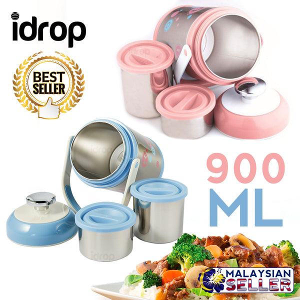 idrop 900ML Portable Metallic Food / Drink Container Set