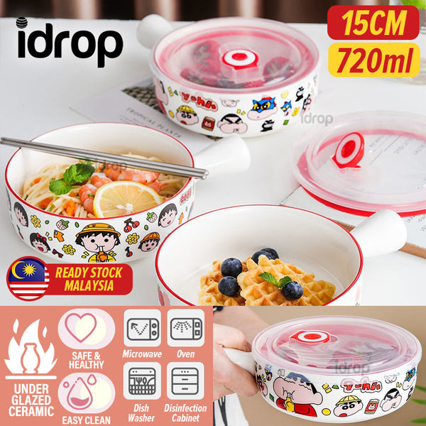 idrop [ 15cm ] Instant Noodle Ceramic Bowl with Lid Cover / Mangkuk Ceramic Dengan Penutup / 单柄陶瓷保鲜碗