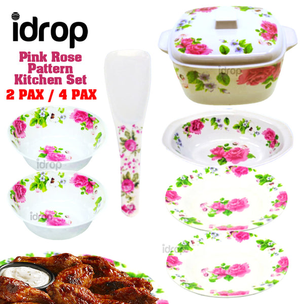 idrop Pink Rose Pattern Kitchen Dining Tableware Set 3 [ 7 Pcs / 14 Pcs ]