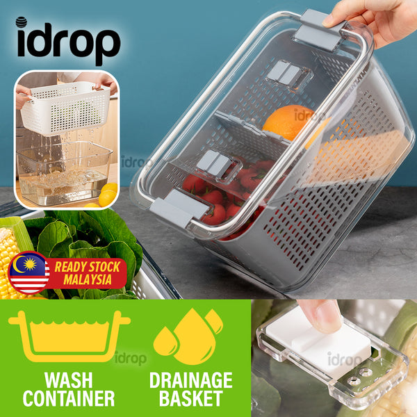 idrop [ 3.5L ] Household Kitchen Leakproof  Drain Basket Box for Fruit & Vegetable Washing and Cleaning