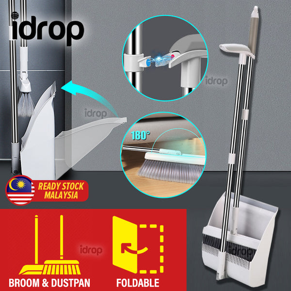 idrop Household Cleaning Sweeping Space Saving Folding Broom & Dustpan Set