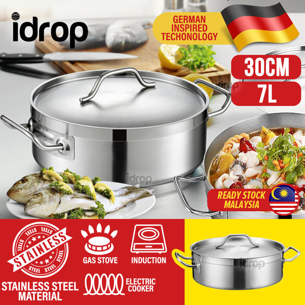 idrop 30CM Stainless Steel Flat Bottom Kitchen Hotpot