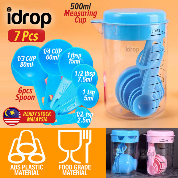 idrop [ 7PCS ] Plastic Measuring Cup + Spoon Set / Set Cawan dan Sudu Ukur Sukat / 量杯+量勺套装