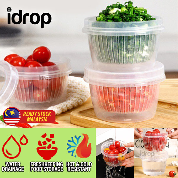 idrop Freshkeeping Plastic Container With Water Drainage For Chopped Vegetables Preservation / Bekas Penyimpanan Makanan Simpanan Potongan Sayur / 塑料葱花保鲜盒