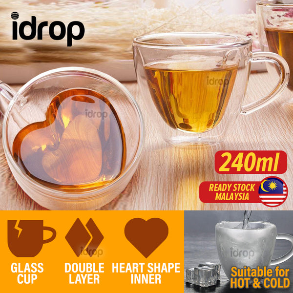 idrop [ 240ml ] Love Heart Inner Shape Glass Cup Double Insulated Layer / Gelas Minuman 2 Lapis Bentuk Hati / 240ML大号心形双层玻璃杯