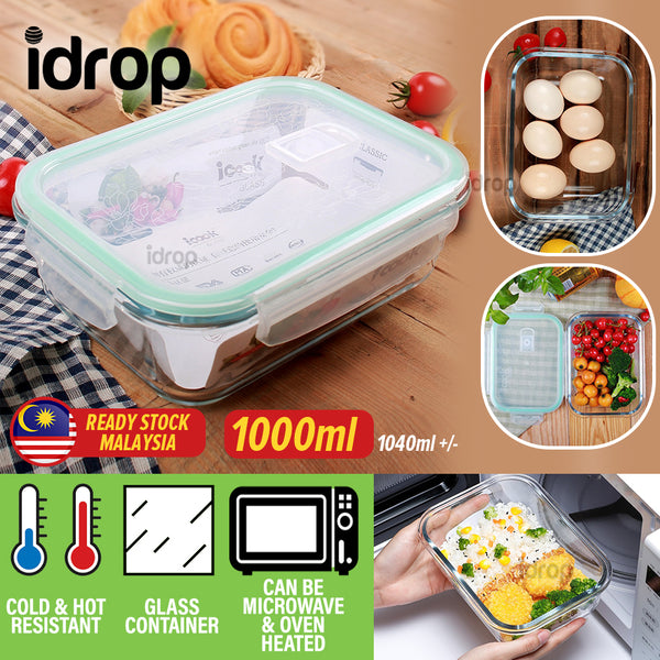 idrop [ 1000ml ] Rectangular Glass Borosilicate Heat Resistant Food Container Lunchbox / Bekas Makanan Gelas Tahan Panas / 1000ML高硼硅耐热玻璃保鲜盒(长方型)(1040ML)