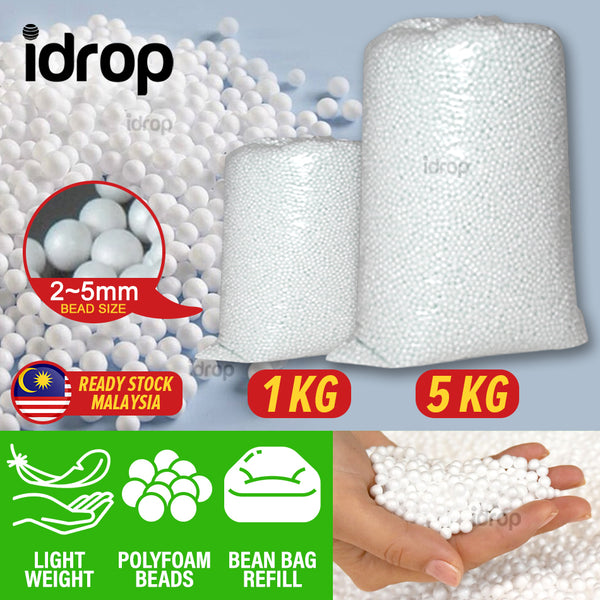 idrop [ 1KG / 5KG ] Bean Bag Lightweight Polyfoam Foam Refill Beads [ 2~5mm Bead Size ]