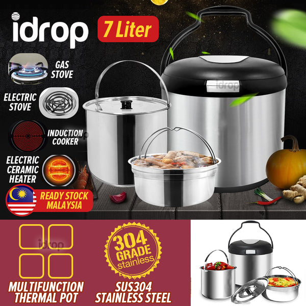 idrop [ 7L ] Stew Pot Roast Insulation Thermal Soup Pot / Periuk Masak Haba / 不锈钢内胆保温汤锅