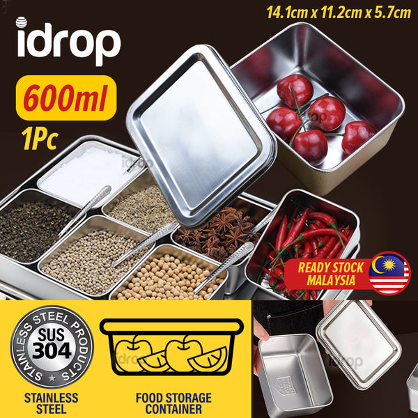 idrop [ 600ml ] Stainless Steel Food Sample Storage Box Container / Bekas Simpanan Makanan / 304方形加深不锈钢带钢储存盒（食物留样盒）