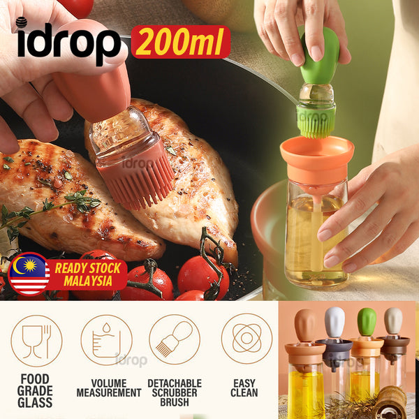 idrop [ 200ml ] Cooking Oil & Seasoning Jar Dispenser & Brush / Berus & Bekas Simpanan Minyak Masak / 多用储玻璃油壶带油刷