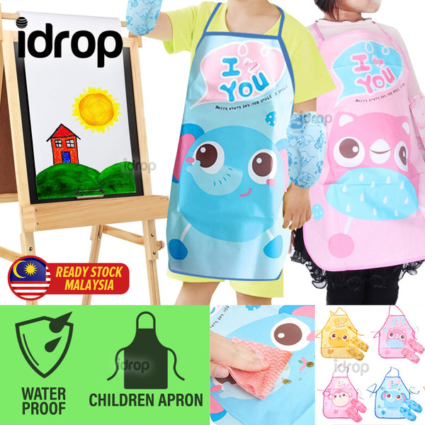 idrop Cute Cartoon Children's Apron Set / Set Apron Kanak-kanak / 可爱卡通儿童围裙套装