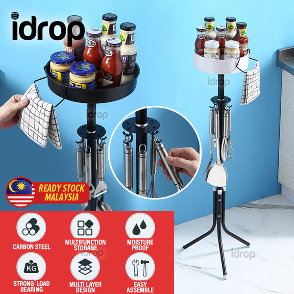 idrop Multifunctional Kitchen Storage Stand Rack with Detachable Hooks / Rak Penyimpanan Dapur Pelbagai fungsi dengan Cangkuk Boleh Cabut / 可拆卸挂钩多功能收纳架(黑色)