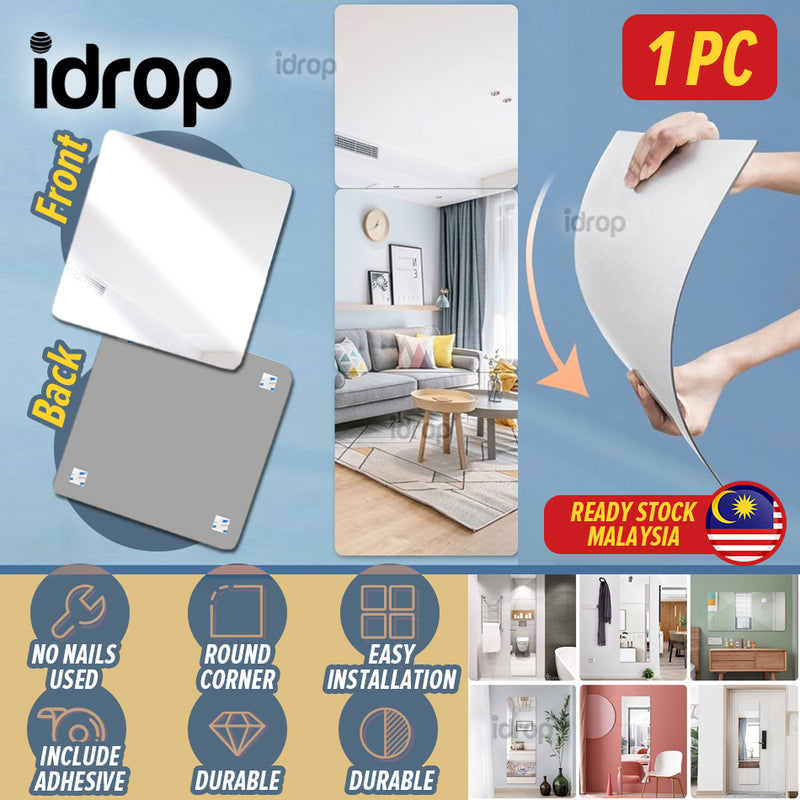 idrop [ 1PC ] Flexible Plastic Plexiglass Soft Mirror / Cermin Lembut Plastik / 高清亚克力软镜子2毫米厚(尺寸20*20CM)