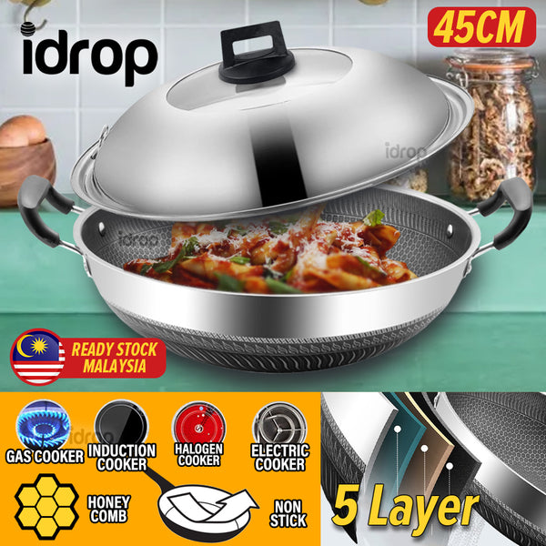 idrop [ RM109 COMBO ] 45CM Honeycomb Cooking Wok + 30CM Frying Pan + G