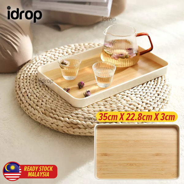 idrop Japanese Style Minimalist Food & Drink Serving Tray / Dulang Hidang Makanan & Minuman / 大号木板图案塑料面托盘