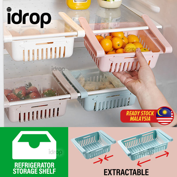 idrop Retractable Pull Out Kitchen Refrigerator Storage Organizing Box Tray