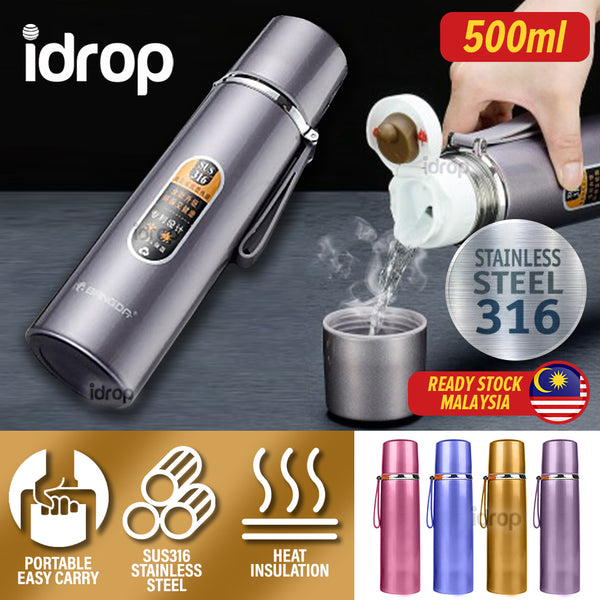 idrop [ 500ml ] Stainless Steel Drinking Thermos Flask SUS316 / Botol Air Minuman Keluli tahan Karat 316 / 500ML真空炫子弹头水壶 (316)