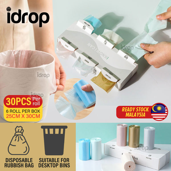 idrop [ 30CM X 25CM ] Disposable Desktop Garbage Trash Bag [ 30PCS/Roll | 6-Roll/Box ] / Beg Plastic Sampah Kecil / 桌面垃圾情绪袋(25*30CM, 30只1卷, 6卷 1盒)